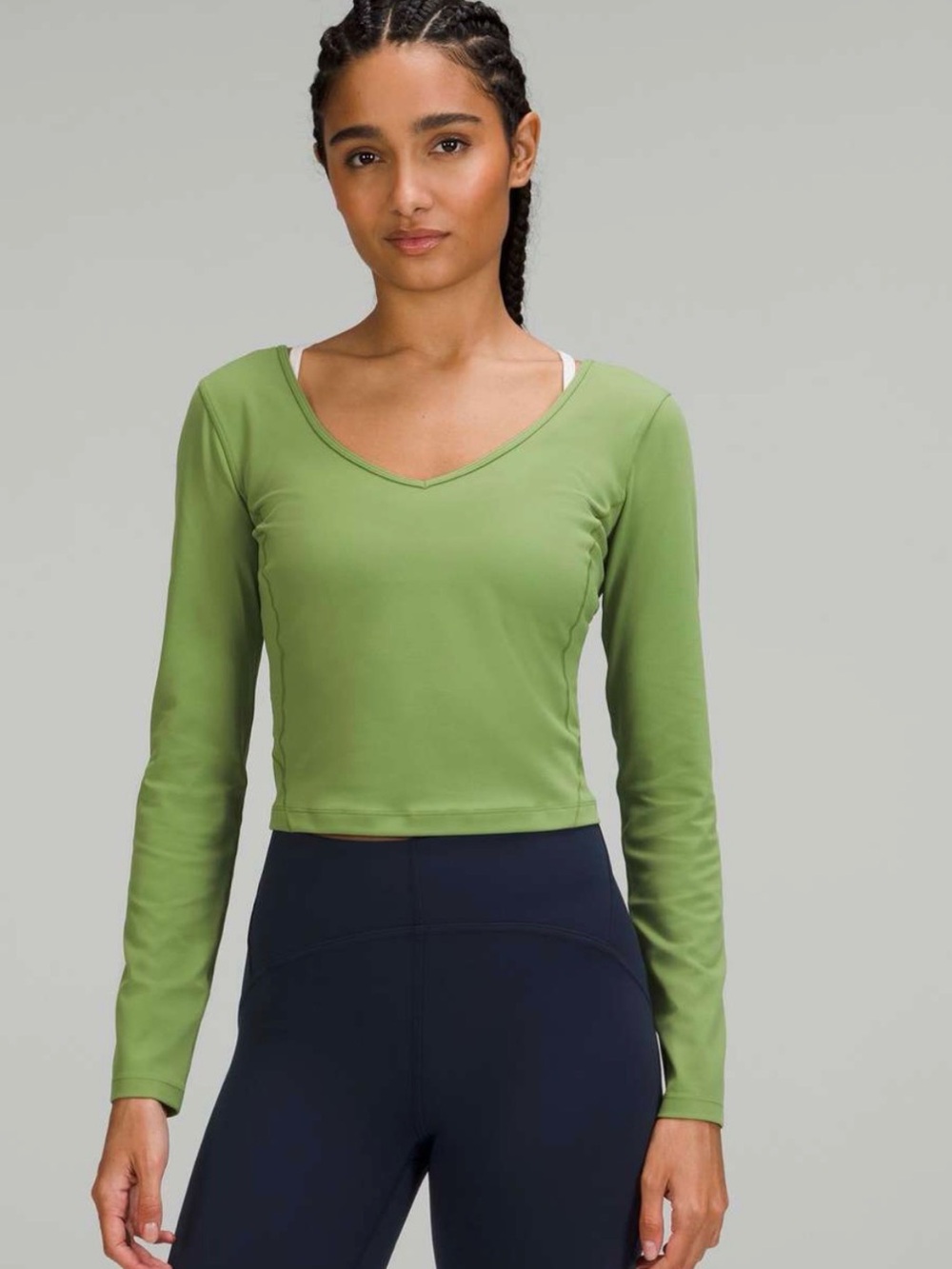 lululemon athletica Green Foliage  Long-Sleeve V-Neck Crop Top